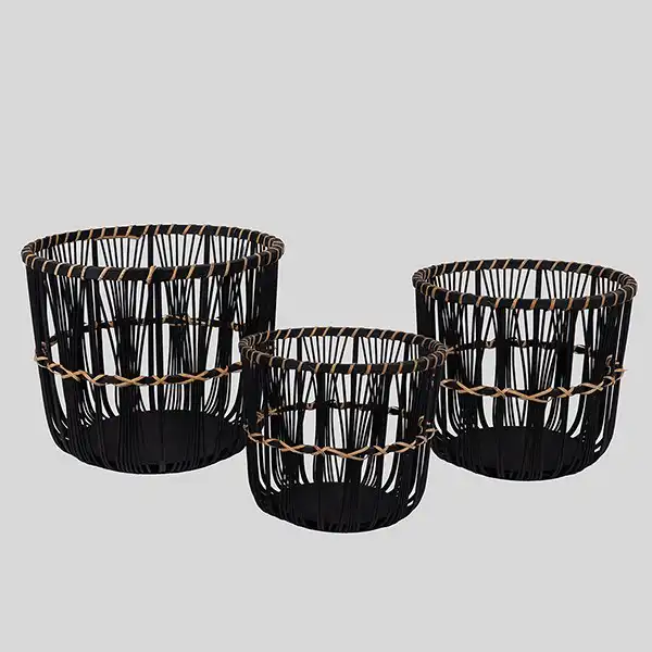 S/3 ΚΑΛΑΘΙΑ ΨΑΘΙΝΑ ΜΑΥΡΑ 36.5×36.5x30cm/ 31.5×31.5×26.5cm/ 26.5×26.5x23cm