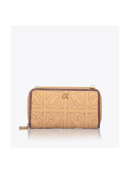 Axel Γυναικείο πορτοφόλι καπιτονέ με λουράκι Arya Μπεζ 1101-1580