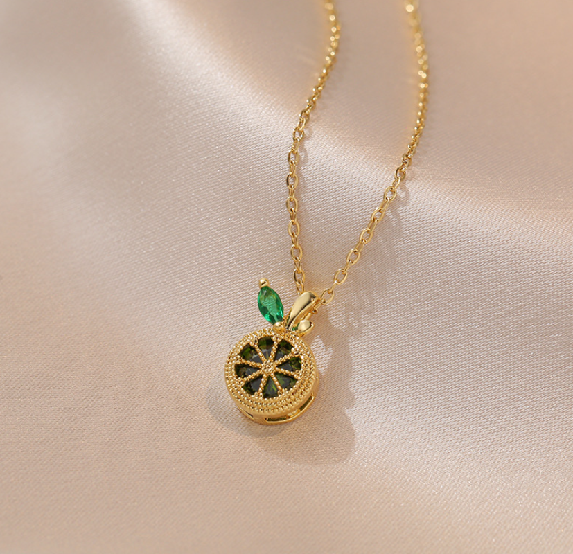 Sequoia Παιδικό Υποαλλεργικό ατσάλινο επιχρυσωμένο Κολιέ με μοτίφ λεμόνι με πέτρες ζιρκον