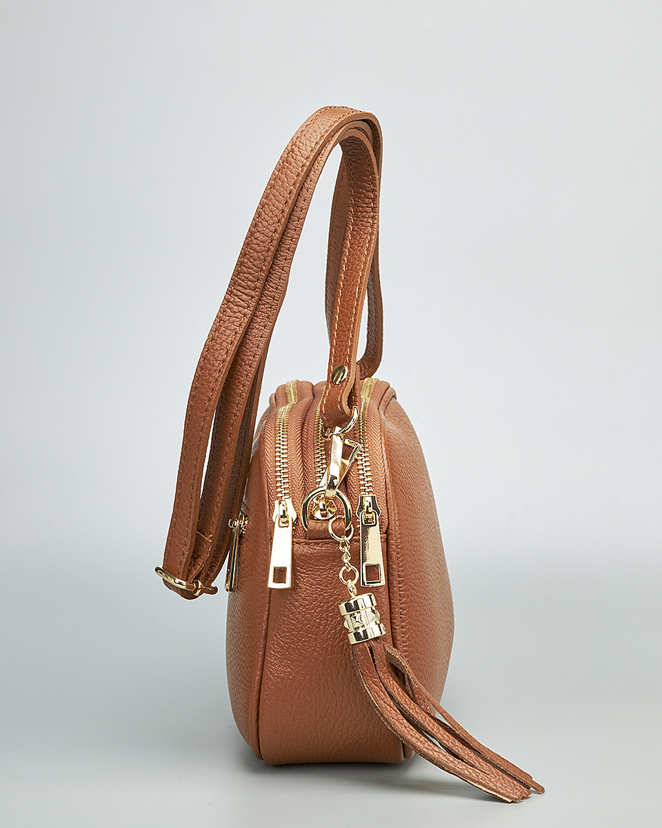 Γυναικεία Τριθέσια Τσάντα Ώμου & Χιαστί από 100% Γνήσιο Δέρμα SEQ-16-1005 Καμηλό