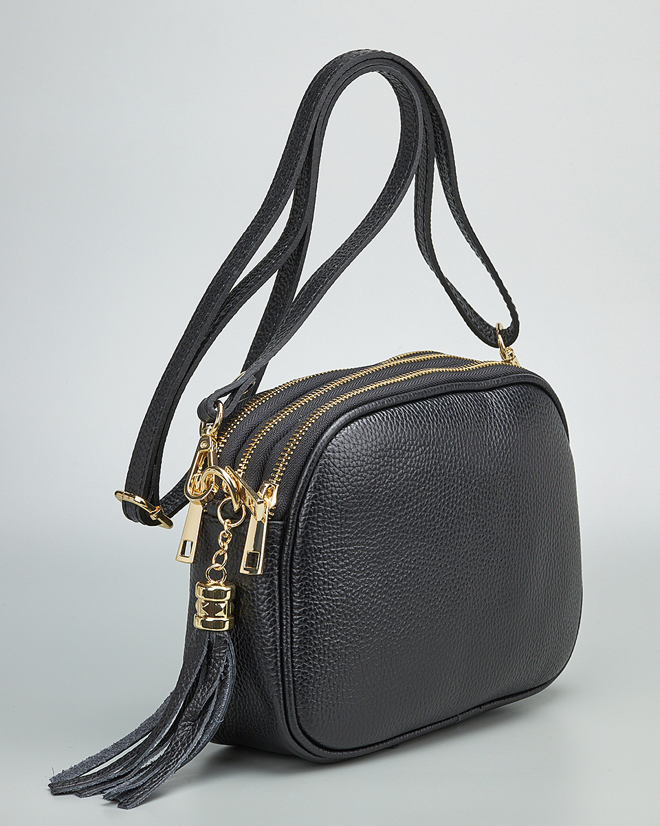 Γυναικεία Τριθέσια Τσάντα Ώμου & Χιαστί από 100% Γνήσιο Δέρμα SEQ-16-1005 black