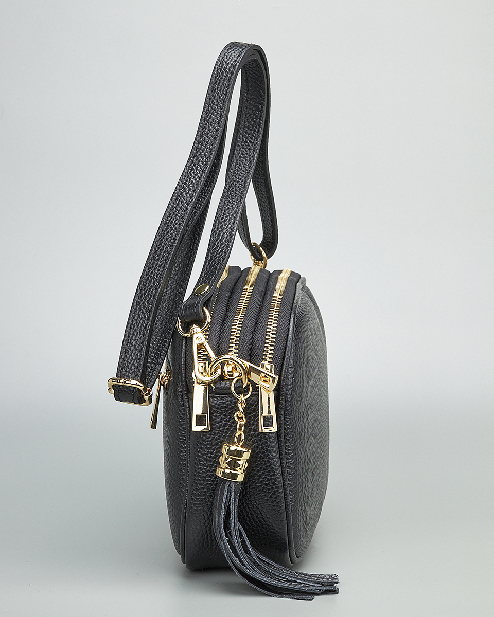 Γυναικεία Τριθέσια Τσάντα Ώμου & Χιαστί από 100% Γνήσιο Δέρμα SEQ-16-1005 black