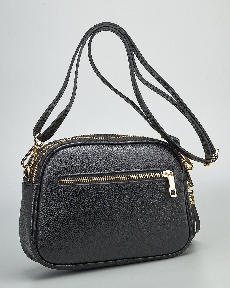 Γυναικεία Τριθέσια Τσάντα Ώμου & Χιαστί από 100% Γνήσιο Δέρμα SEQ-16-1005 black