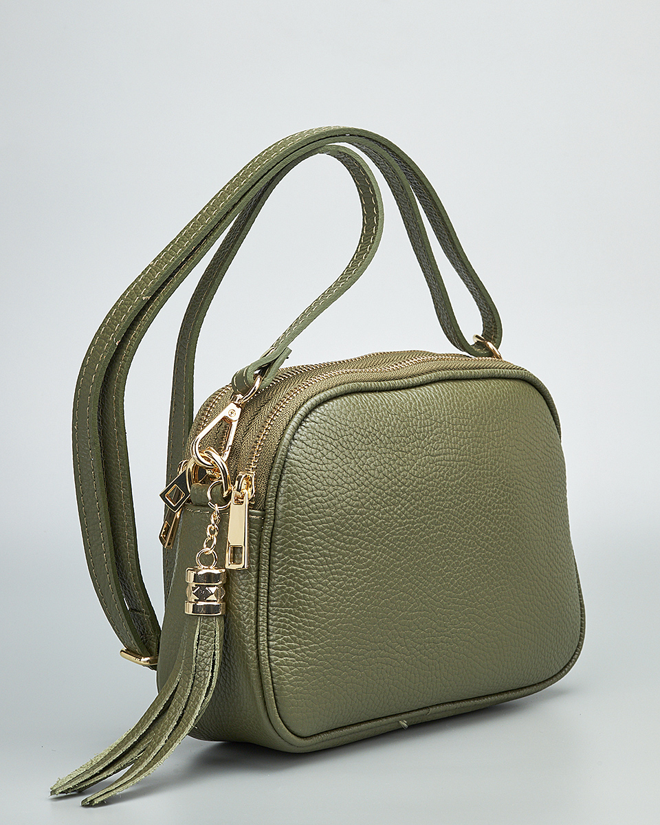 Γυναικεία Τριθέσια Τσάντα Ώμου & Χιαστί από 100% Γνήσιο Δέρμα SEQ-16-1005 Χακί