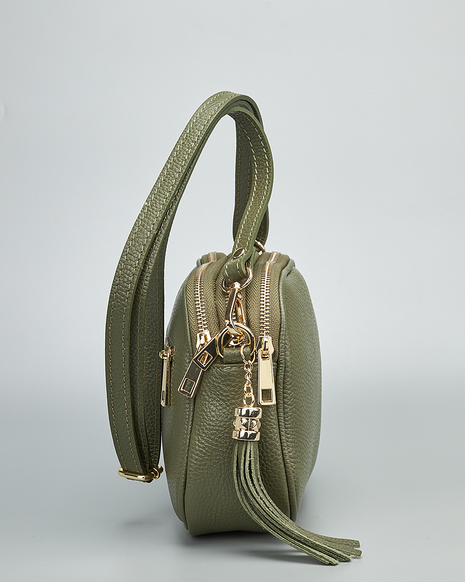 Γυναικεία Τριθέσια Τσάντα Ώμου & Χιαστί από 100% Γνήσιο Δέρμα SEQ-16-1005 Χακί