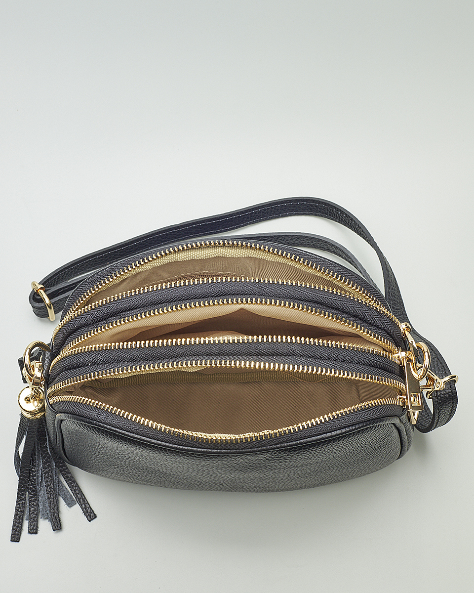 Γυναικεία Τριθέσια Τσάντα Ώμου & Χιαστί από 100% Γνήσιο Δέρμα SEQ-16-1005 black