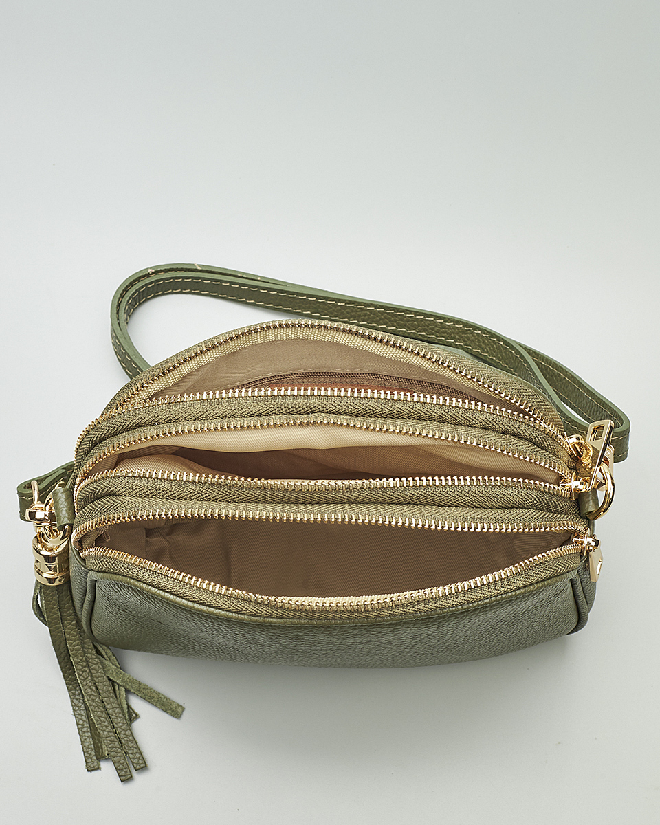 Γυναικεία Τριθέσια Τσάντα Ώμου & Χιαστί από 100% Γνήσιο Δέρμα SEQ-16-1005 Χακί