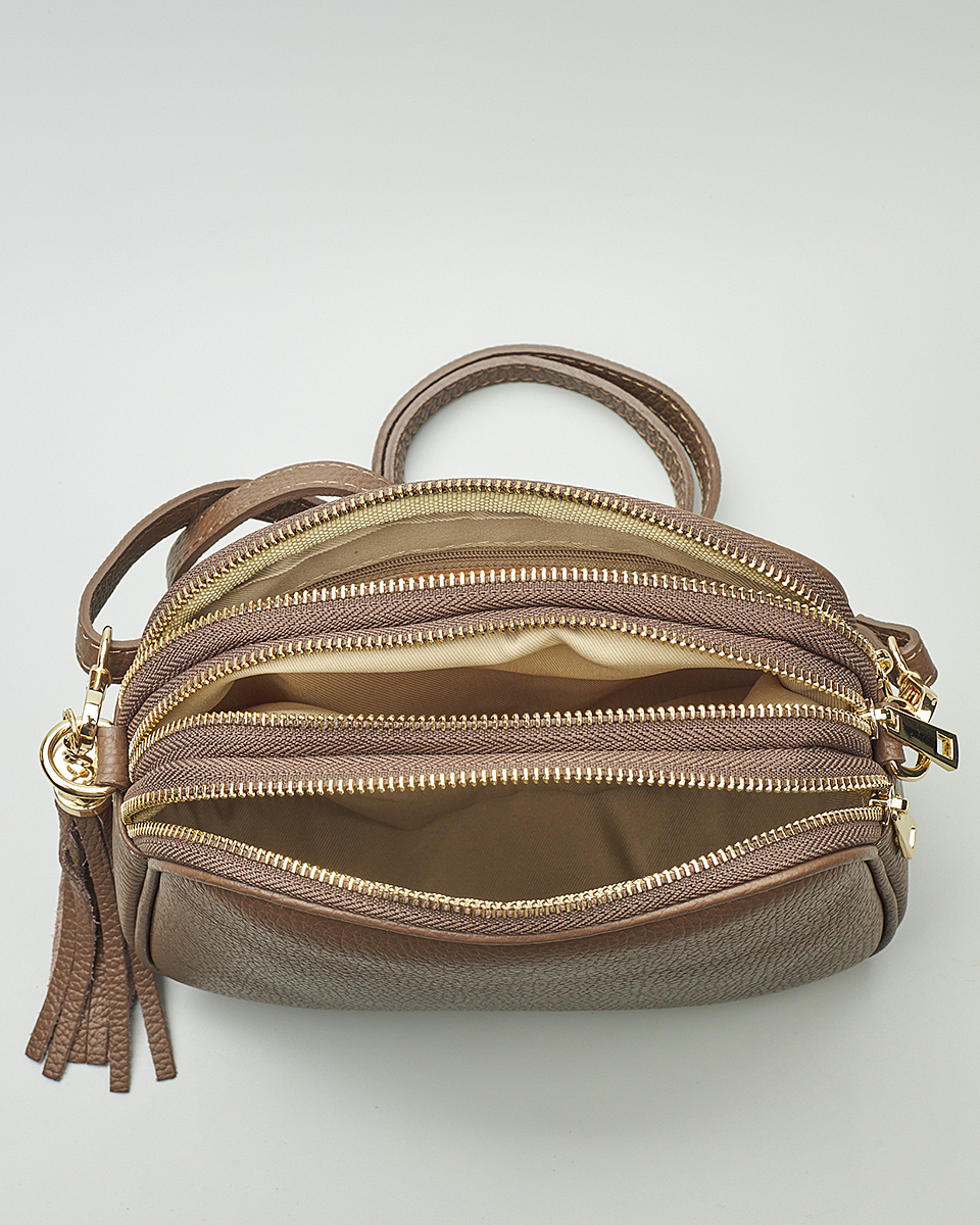 Γυναικεία Τριθέσια Τσάντα Ώμου & Χιαστί από 100% Γνήσιο Δέρμα SEQ-16-1005 Καφέ