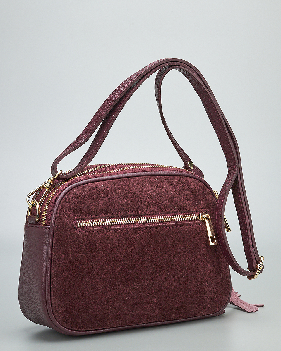Γυναικεία Καστόρινη Τσάντα Ώμου & Χιαστί από 100% Γνήσιο Δέρμα SEQ-16-1006 Μπορντό