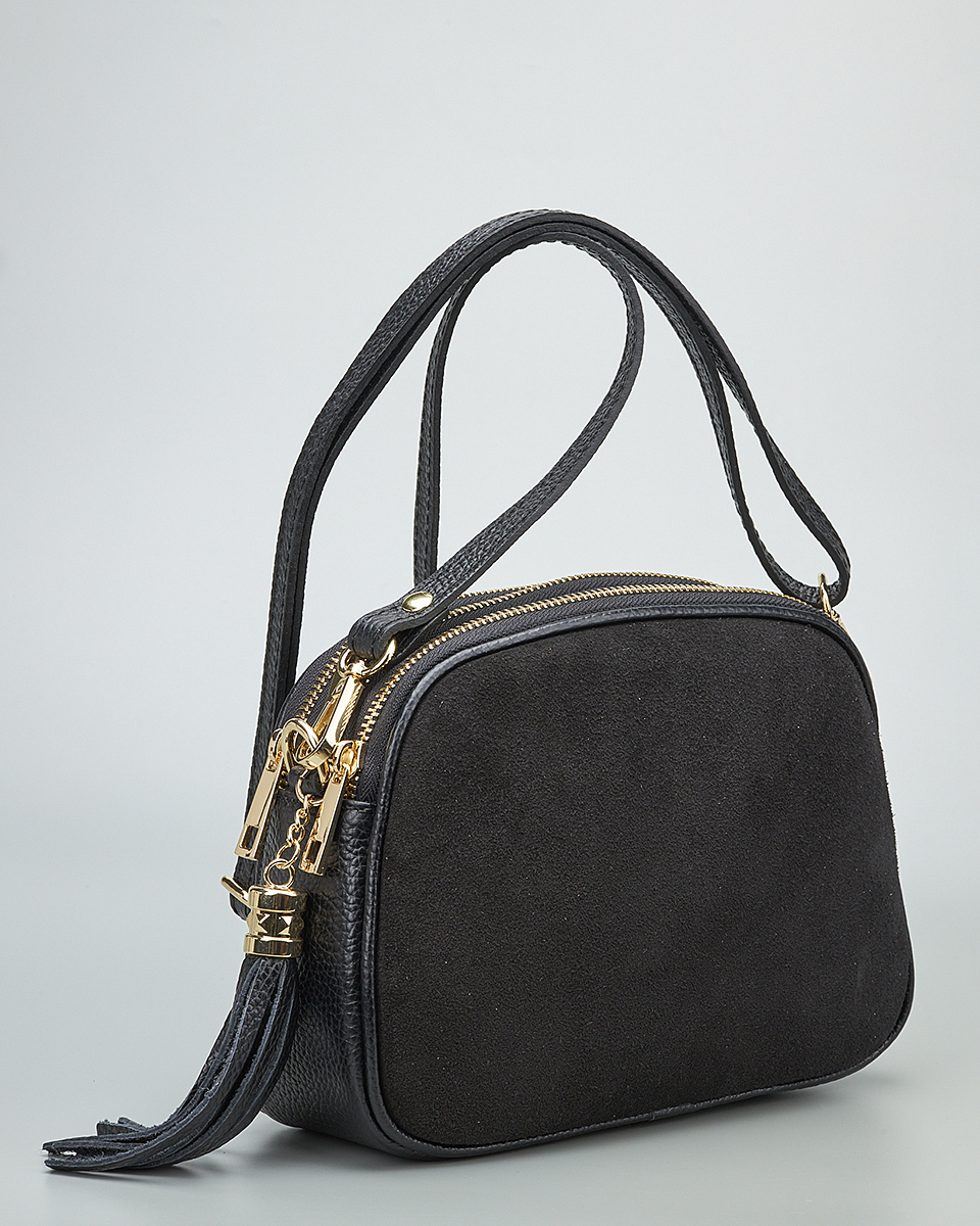 Γυναικεία Καστόρινη Τσάντα Ώμου & Χιαστί από 100% Γνήσιο Δέρμα SEQ-16-1006 black