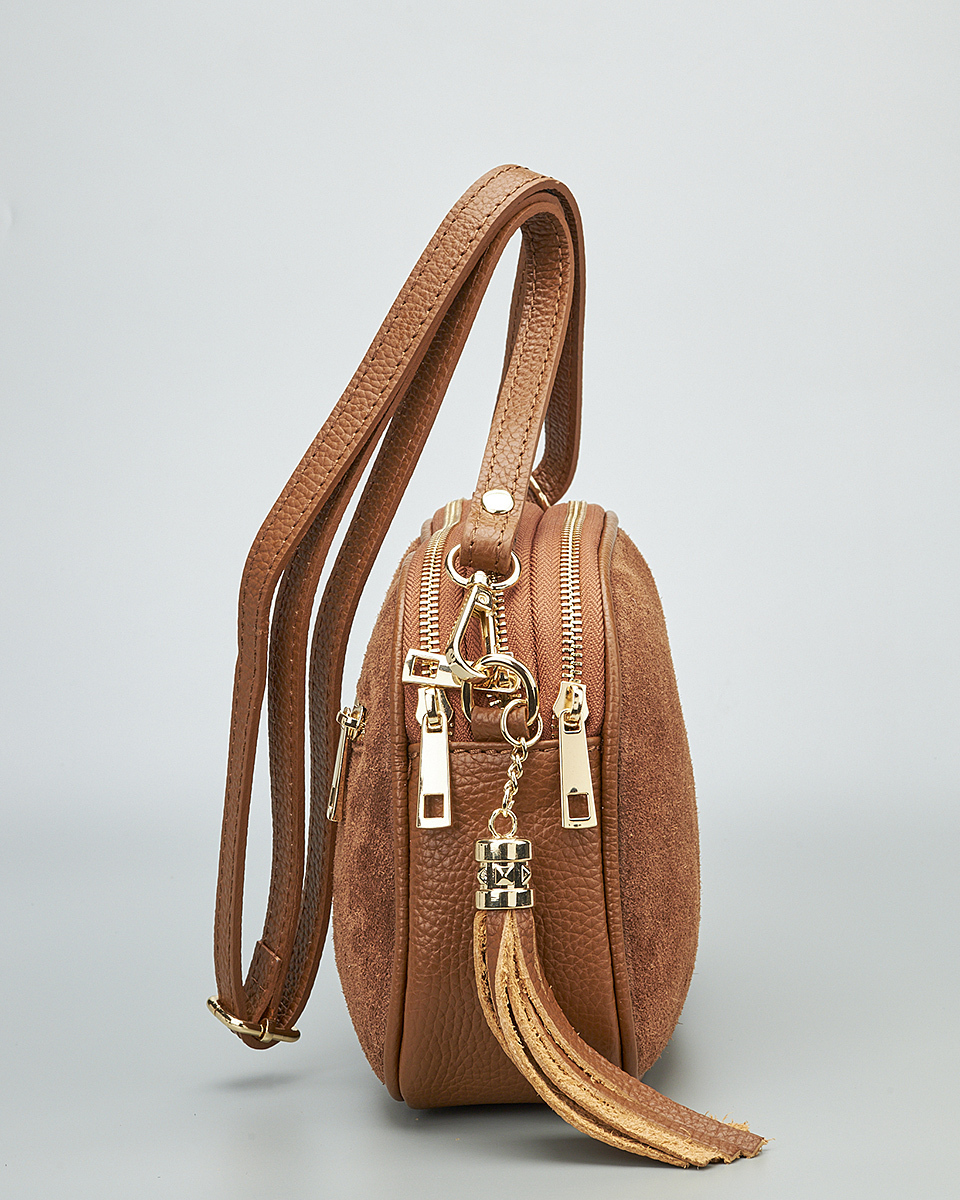 Γυναικεία Τριθέσια Τσάντα Ώμου & Χιαστί από 100% Γνήσιο Δέρμα SEQ-16-1006 Καμηλό