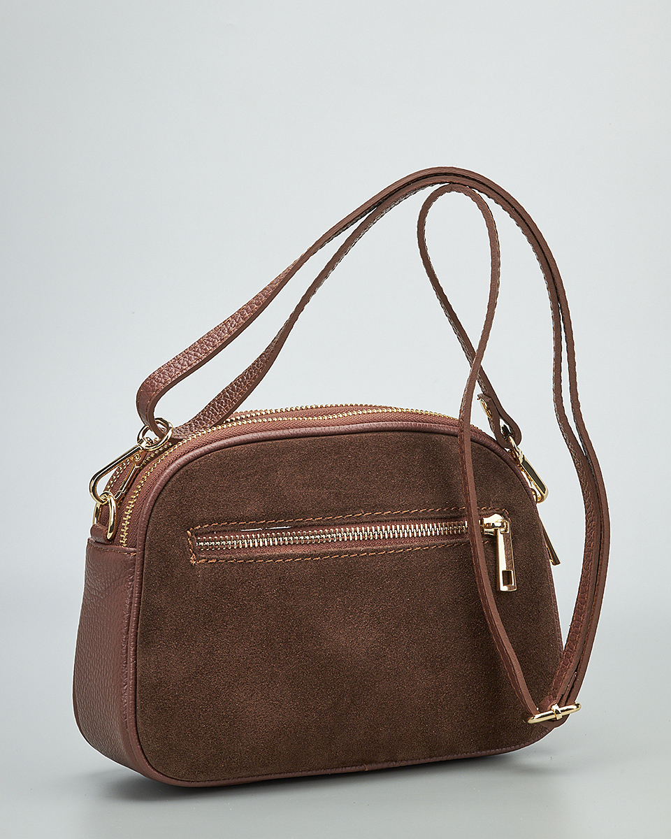 Γυναικεία Καστόρινη Τσάντα Ώμου & Χιαστί από 100% Γνήσιο Δέρμα SEQ-16-1006 Σκούρο Καφέ