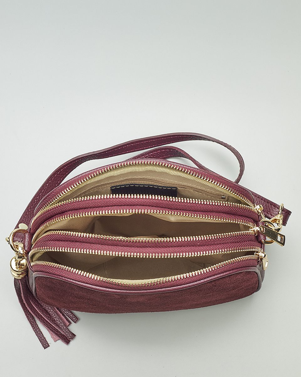 Γυναικεία Καστόρινη Τσάντα Ώμου & Χιαστί από 100% Γνήσιο Δέρμα SEQ-16-1006 Μπορντό