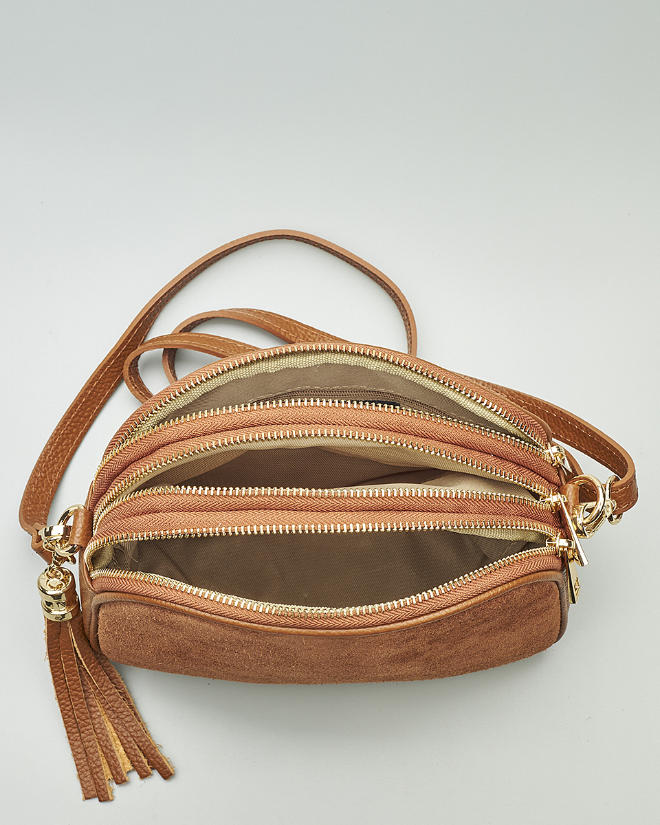 Γυναικεία Τριθέσια Τσάντα Ώμου & Χιαστί από 100% Γνήσιο Δέρμα SEQ-16-1006 Καμηλό