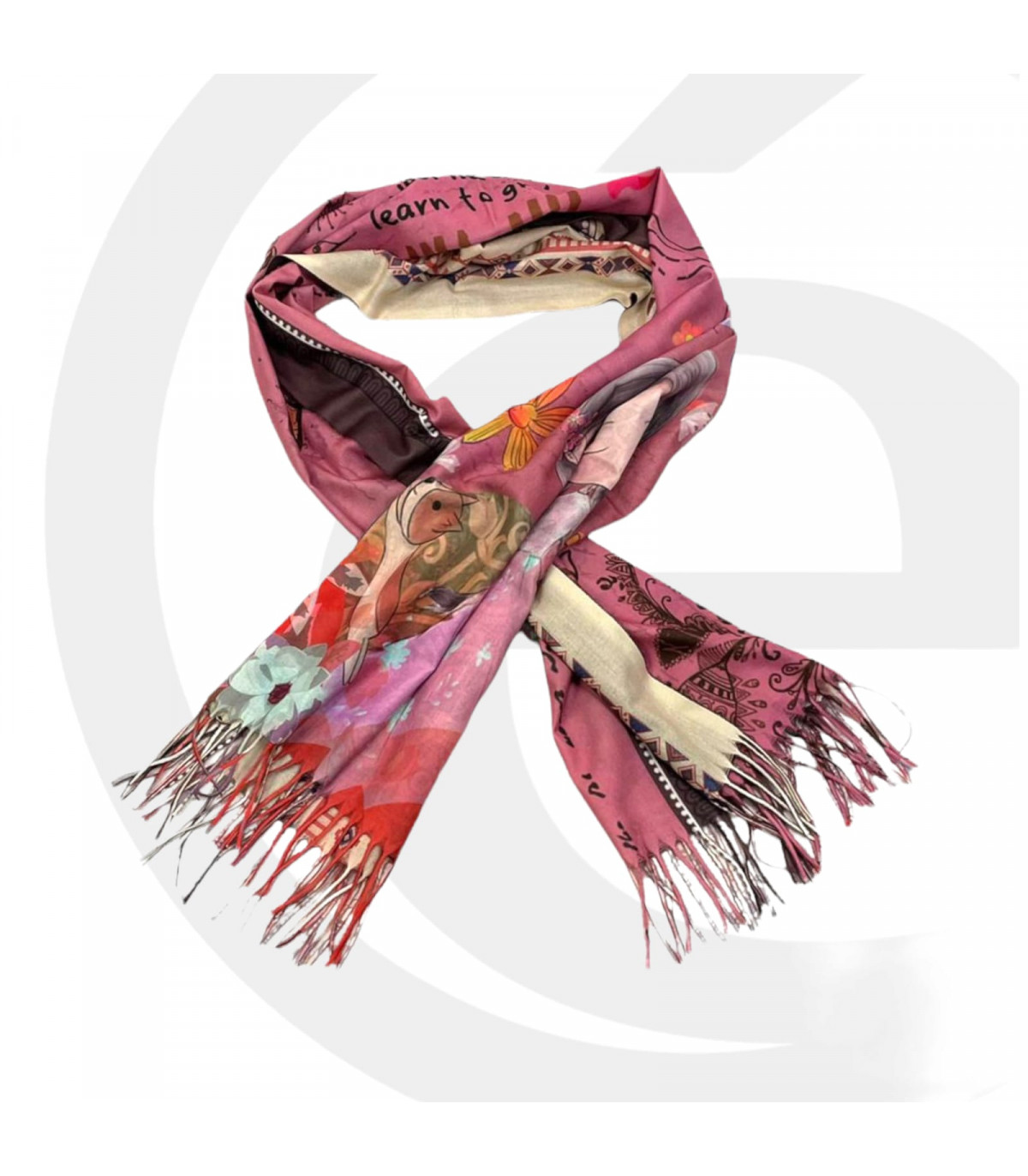 Γυναικείο Φουλάρι με διακοσμητικά κρόσσια Sweet Candy CGC227 Flores