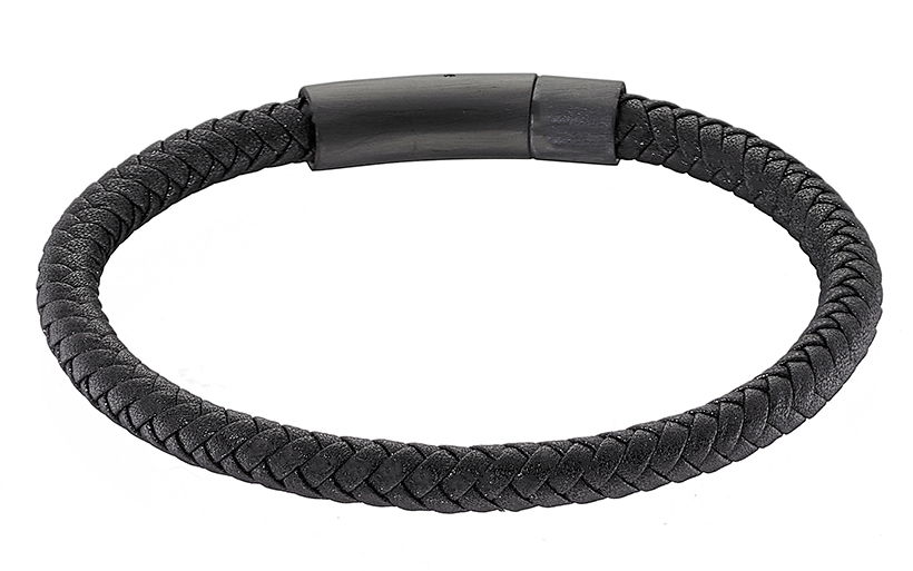 Sequoia Βραχιόλι Ανδρικό Ατσάλι Δέρμα N-00500 Μαύρο