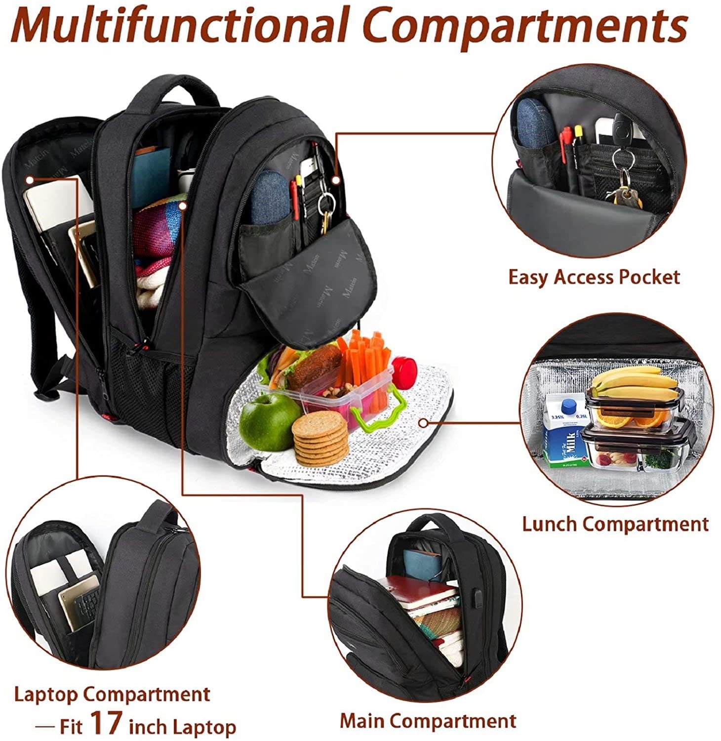 Επαγγελματικό Σακίδιο πλάτης γεύματος Ισοθερμικό 40L 17,3” Matein 1160 μαύρο