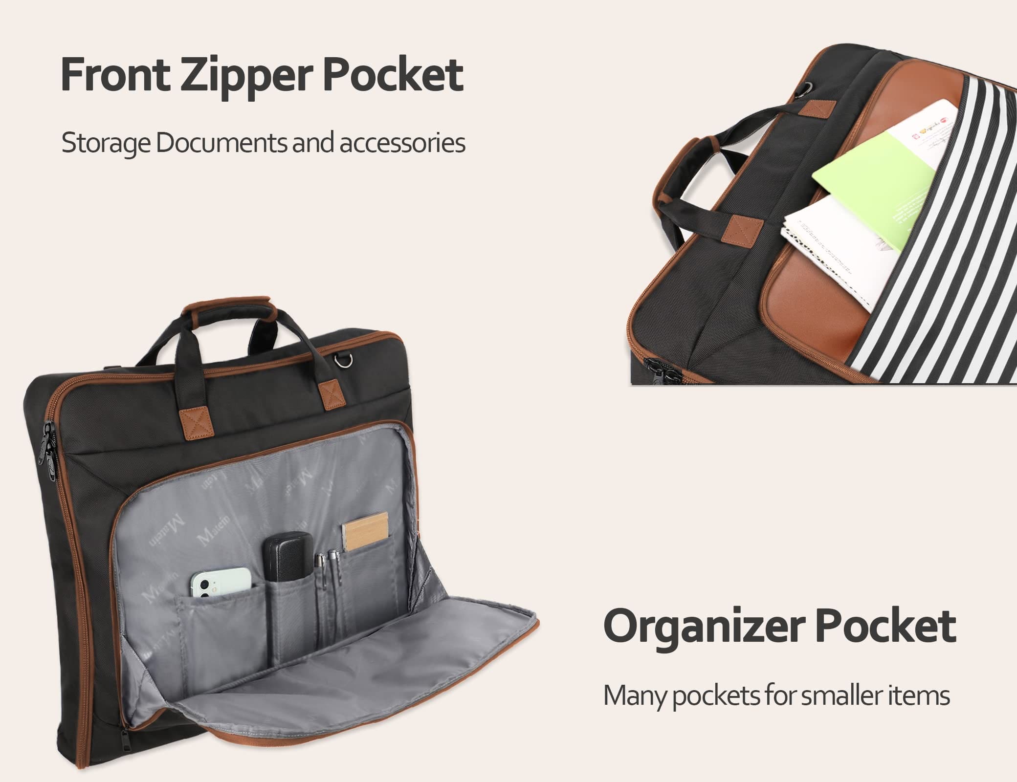 Υφασμάτινη Τσάντα ενδυμάτων κοστουμιού Matein 43L 1176 ριγέ καφέ