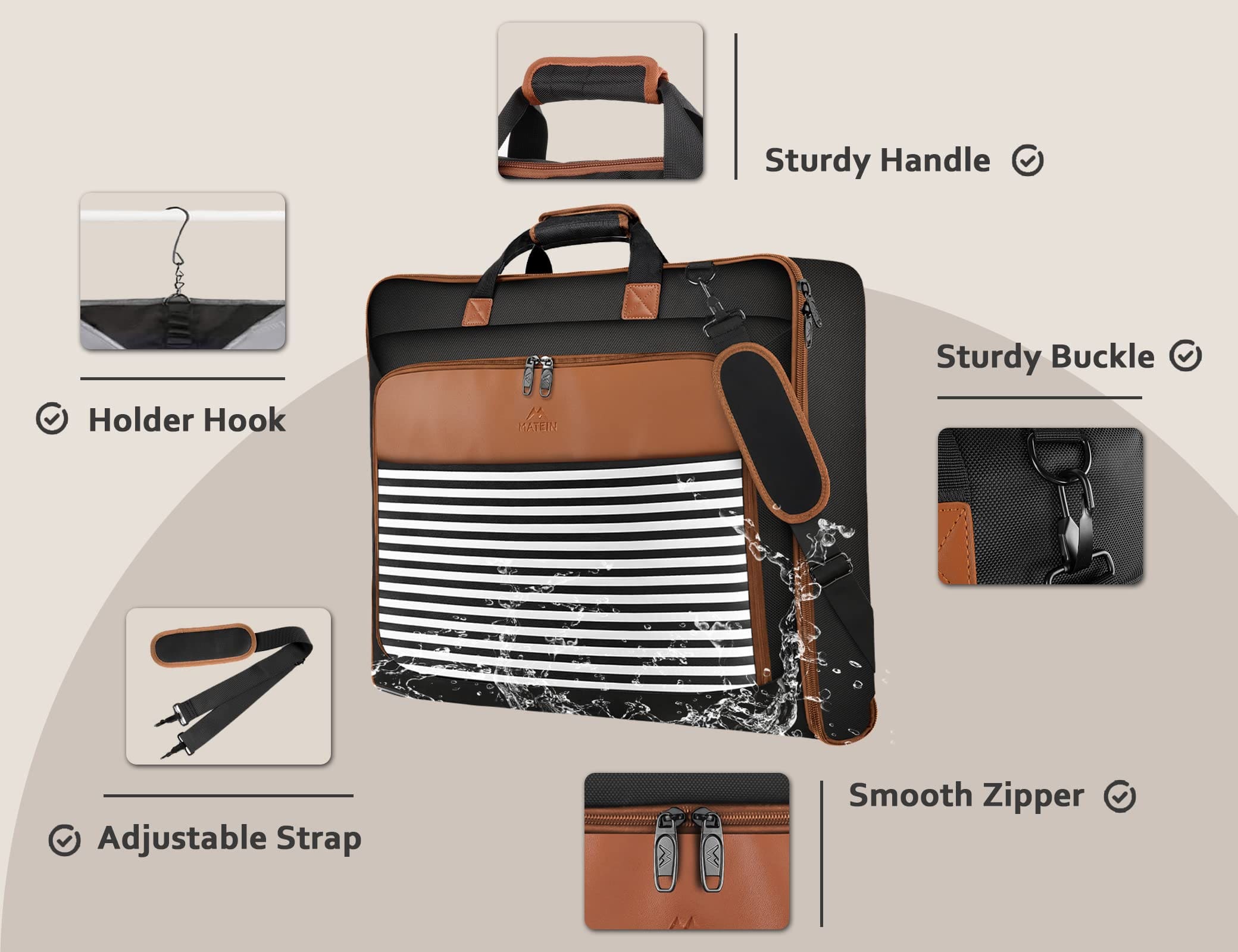 Υφασμάτινη Τσάντα ενδυμάτων κοστουμιού Matein 43L 1176 ριγέ καφέ