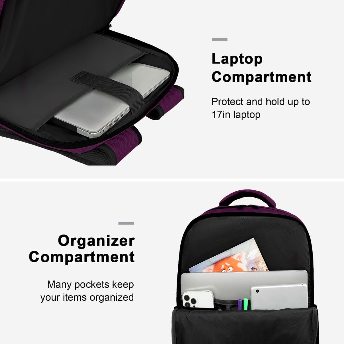 Σακίδιο πλάτης 40L Ταξιδιού 17” Matein 1197 Μωβ