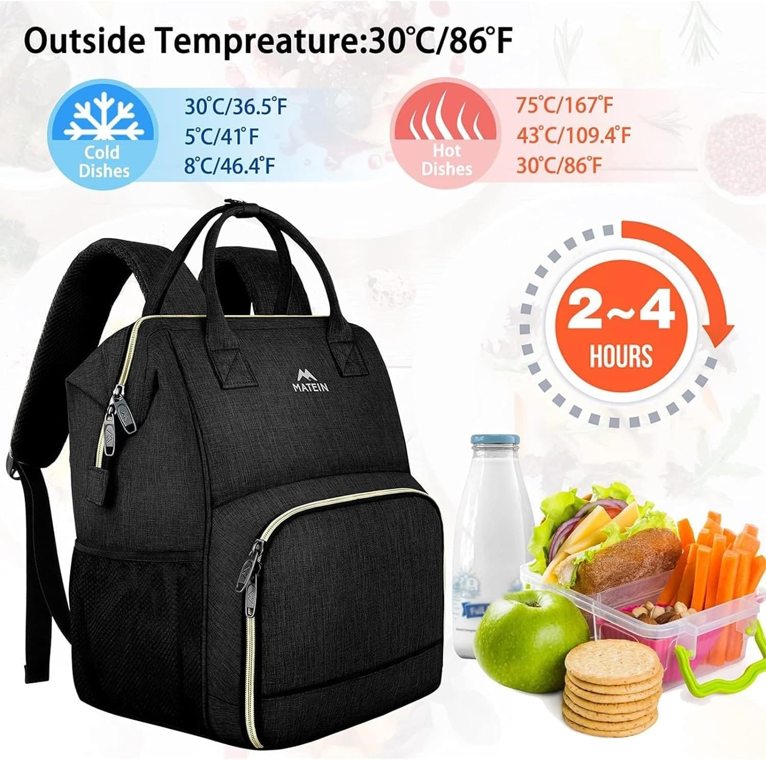 Γυναικείο Επαγγελματικό Σακίδιο πλάτης γεύματος Ισοθερμικό 18L 15,6” Matein 1368 μαύρο