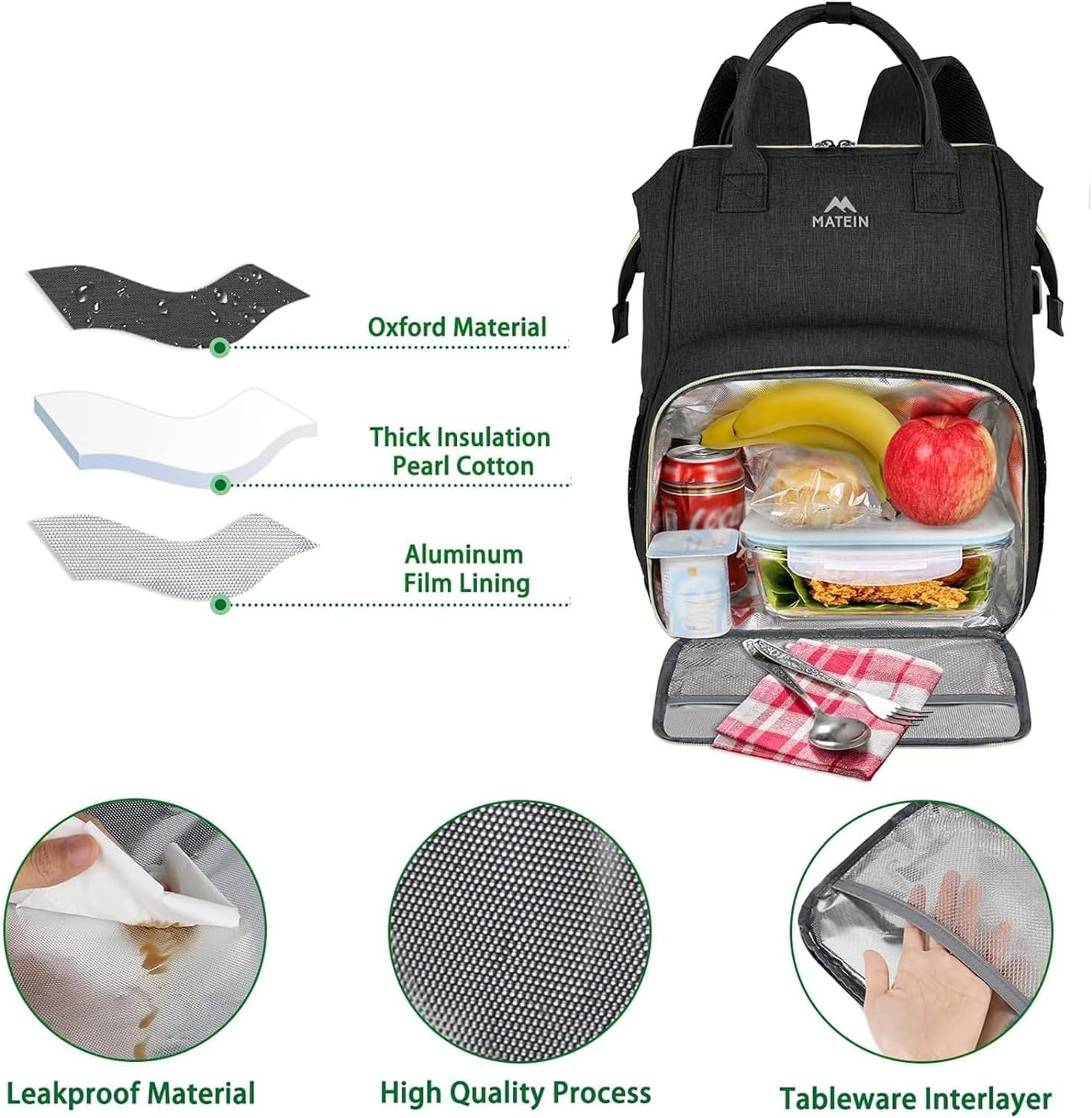 Γυναικείο Επαγγελματικό Σακίδιο πλάτης γεύματος Ισοθερμικό 18L 15,6” Matein 1368 μαύρο