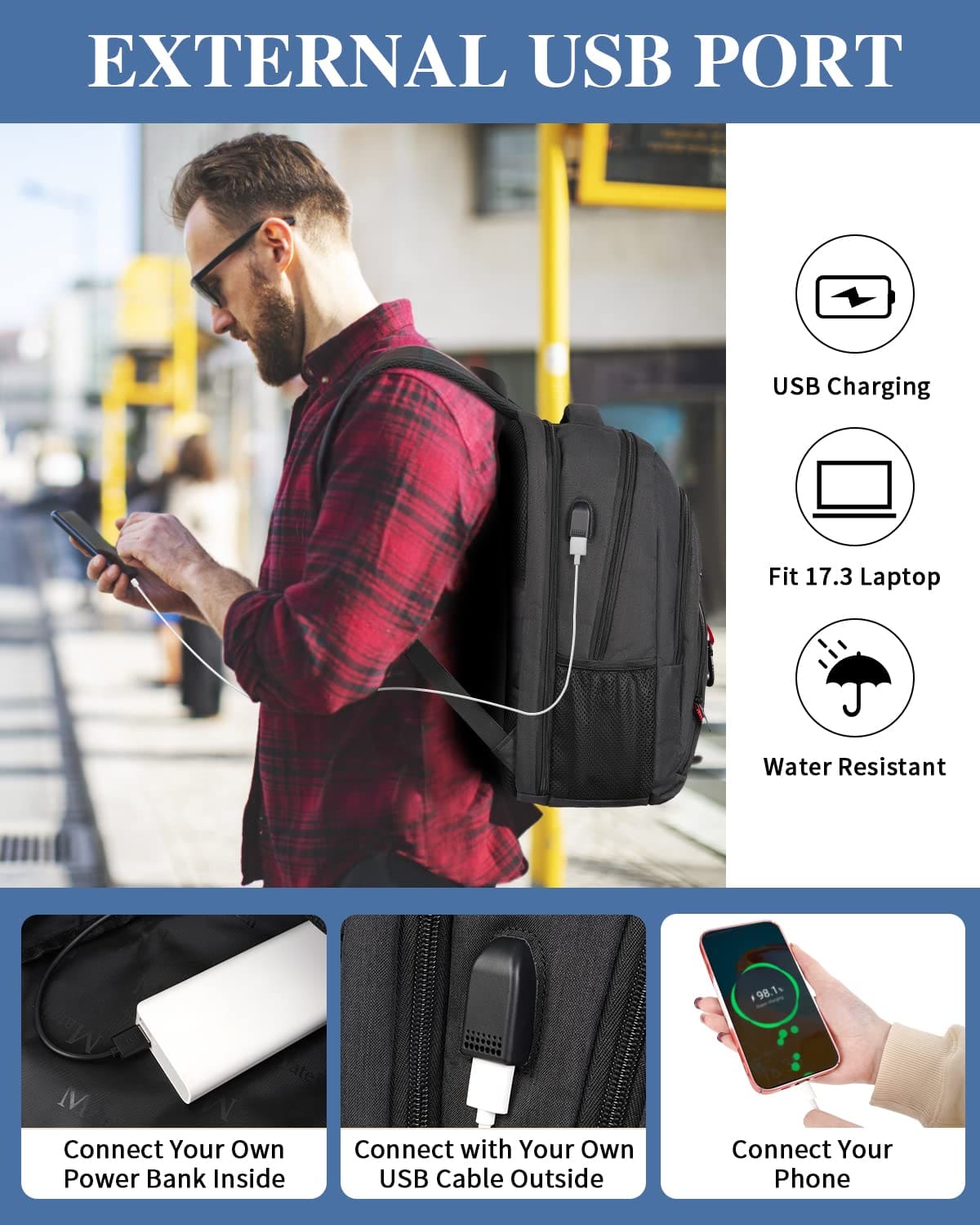 Σακίδιο πλάτης 30L Laptop 17,3” Matein 1425 μαύρο