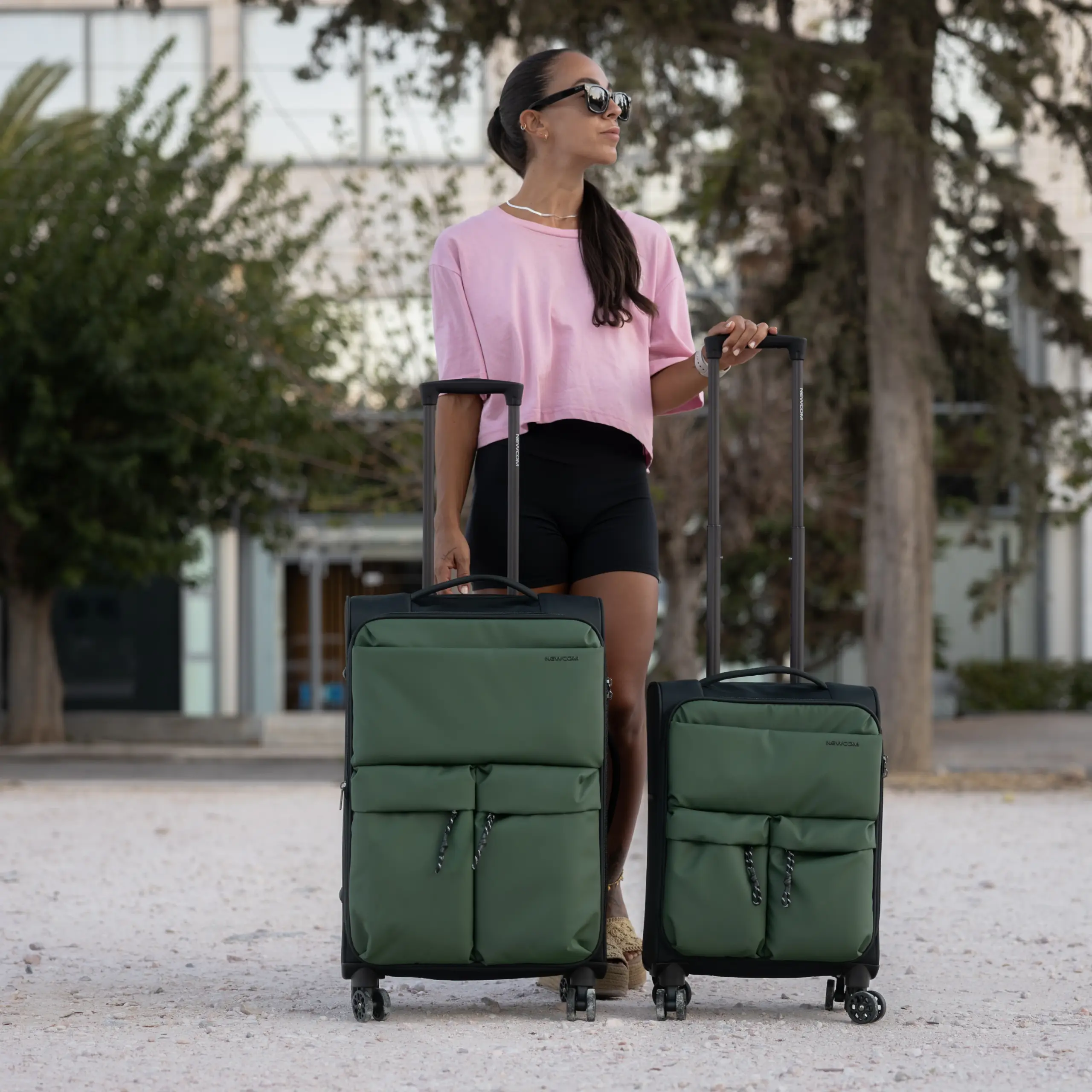 Βαλίτσες Υφασμάτινες σετ Newcom μικρή μεσαία N1615 green