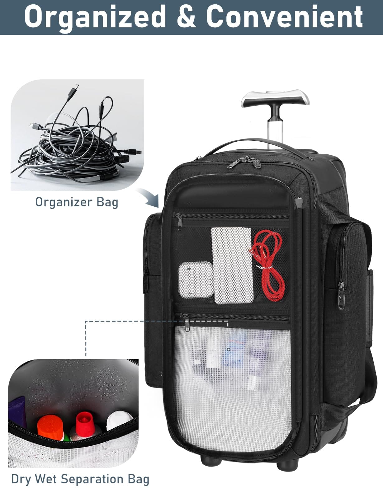 Τροχοτσάντα ταξιδιού καμπίνας 40L Matein 1717/54,6 cm μαύρο