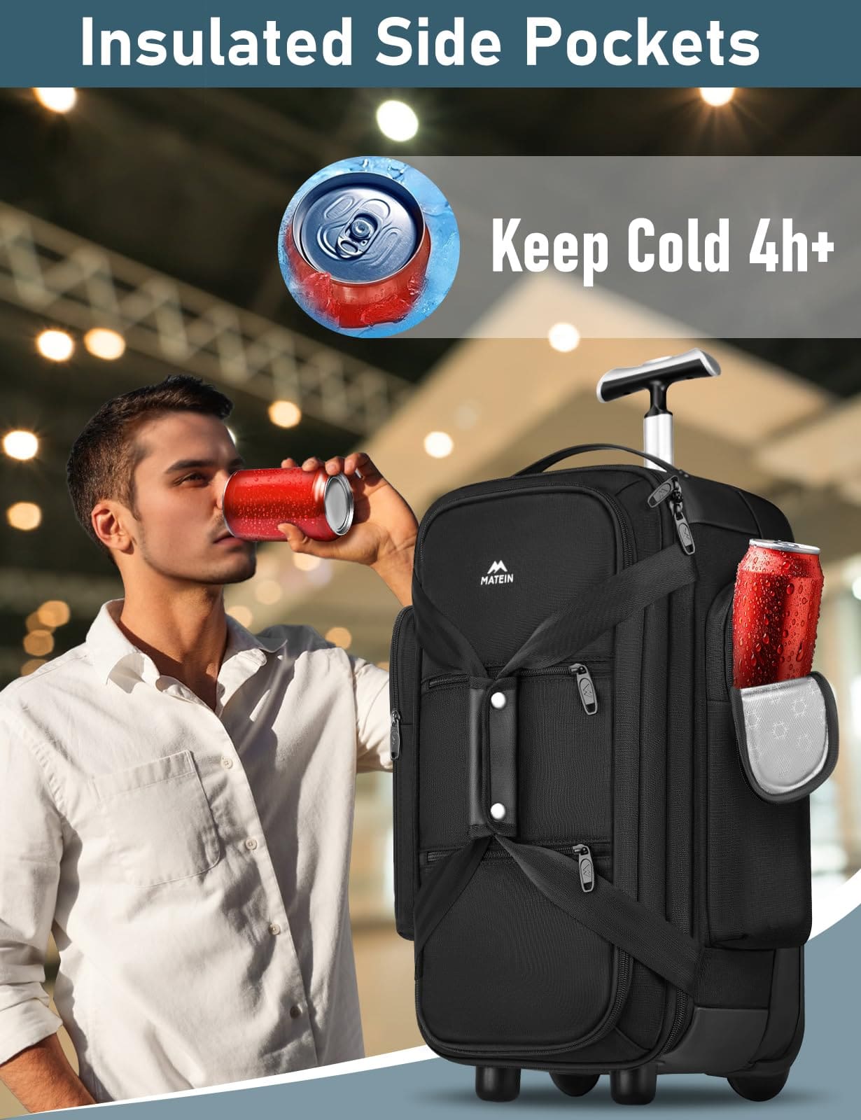 Τροχοτσάντα ταξιδιού καμπίνας 40L Matein 1717/54,6 cm μαύρο