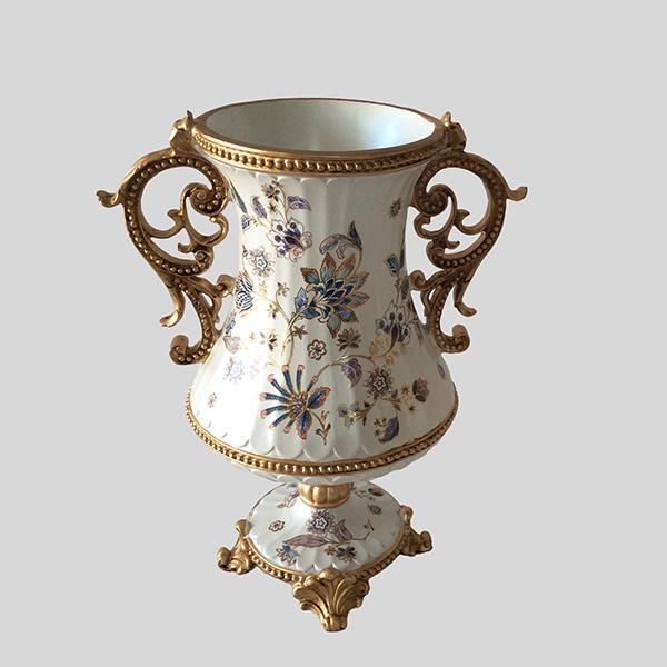 ΒΑΖΟ ΠΟΛΥΡΕΖΙΝ ΛΕΥΚΟ – ΧΡΥΣΟ ΜΕ ΛΟΥΛΟΥΔΙΑ 21x18x37cm