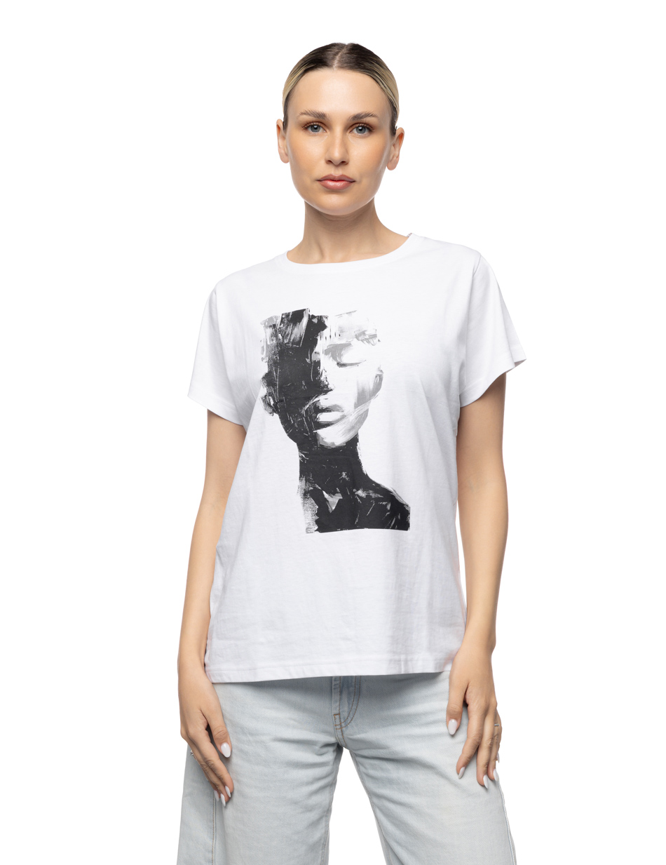 Smart Γυναικείο t-shirt με τύπωμα πρόσωπο 55-106-001 WHITE
