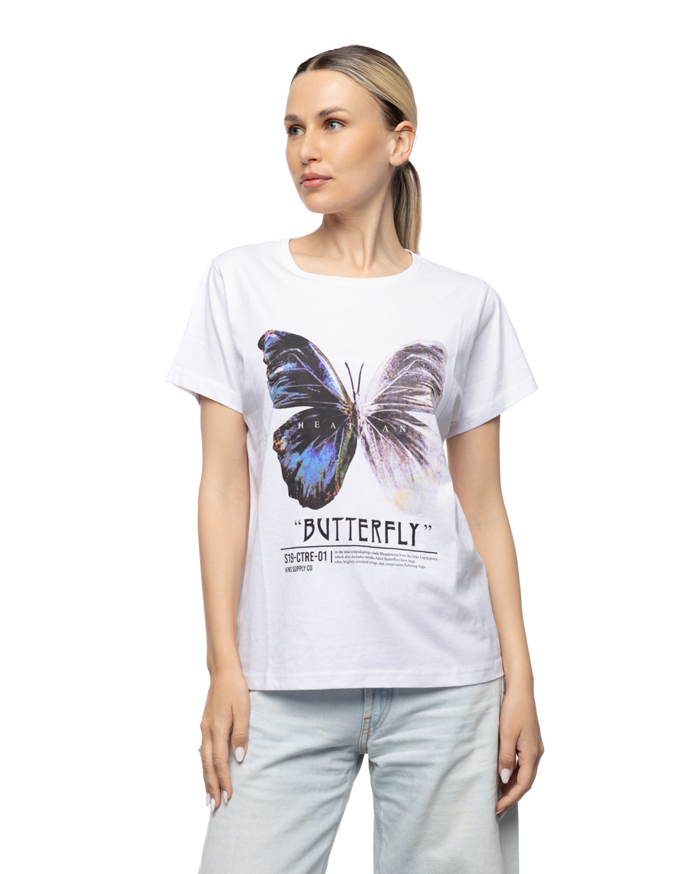 Smart Γυναικείο t-shirt με τύπωμα “πεταλούδα” 55-106-002 WHITE