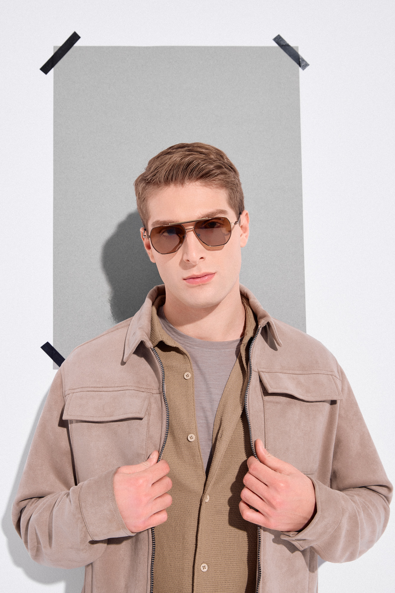 Smart Ανδρικό πανωφόρι τύπου sacket 55-201-001 BEIGE