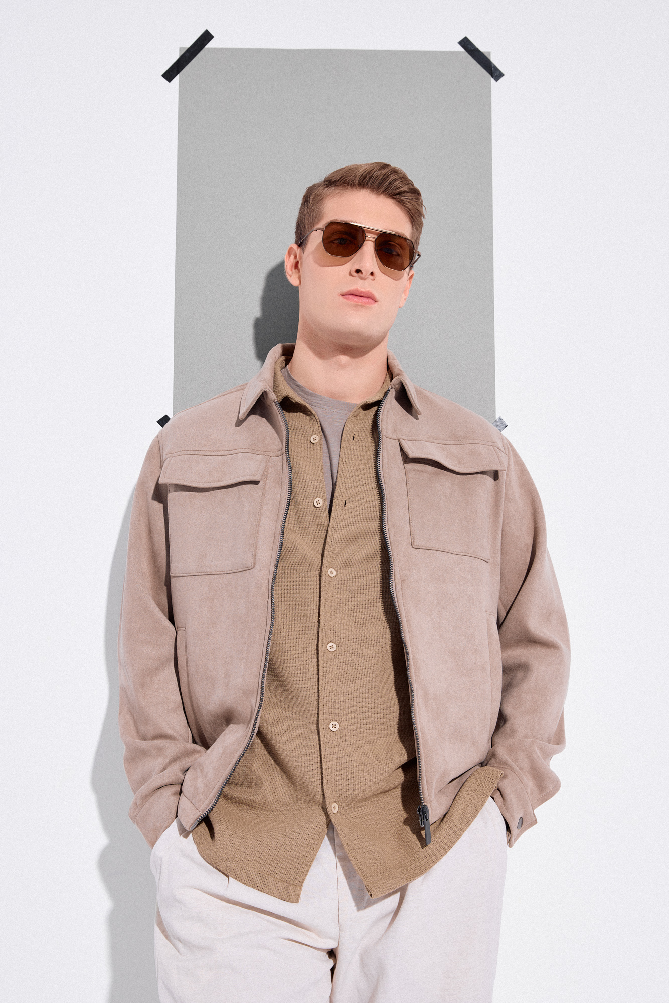 Smart Ανδρικό πανωφόρι τύπου sacket 55-201-001 BEIGE