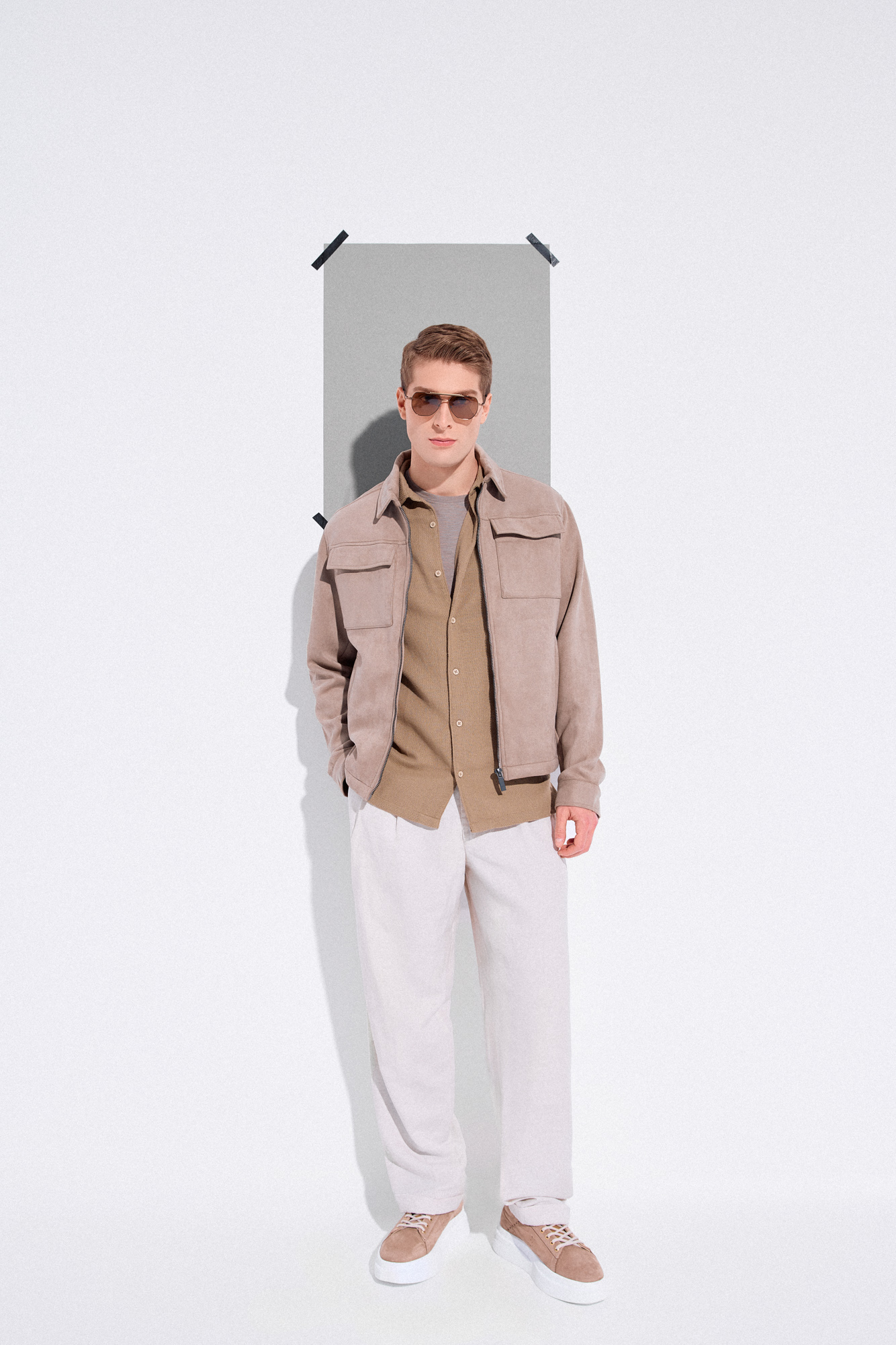 Smart Ανδρικό πανωφόρι τύπου sacket 55-201-001 BEIGE