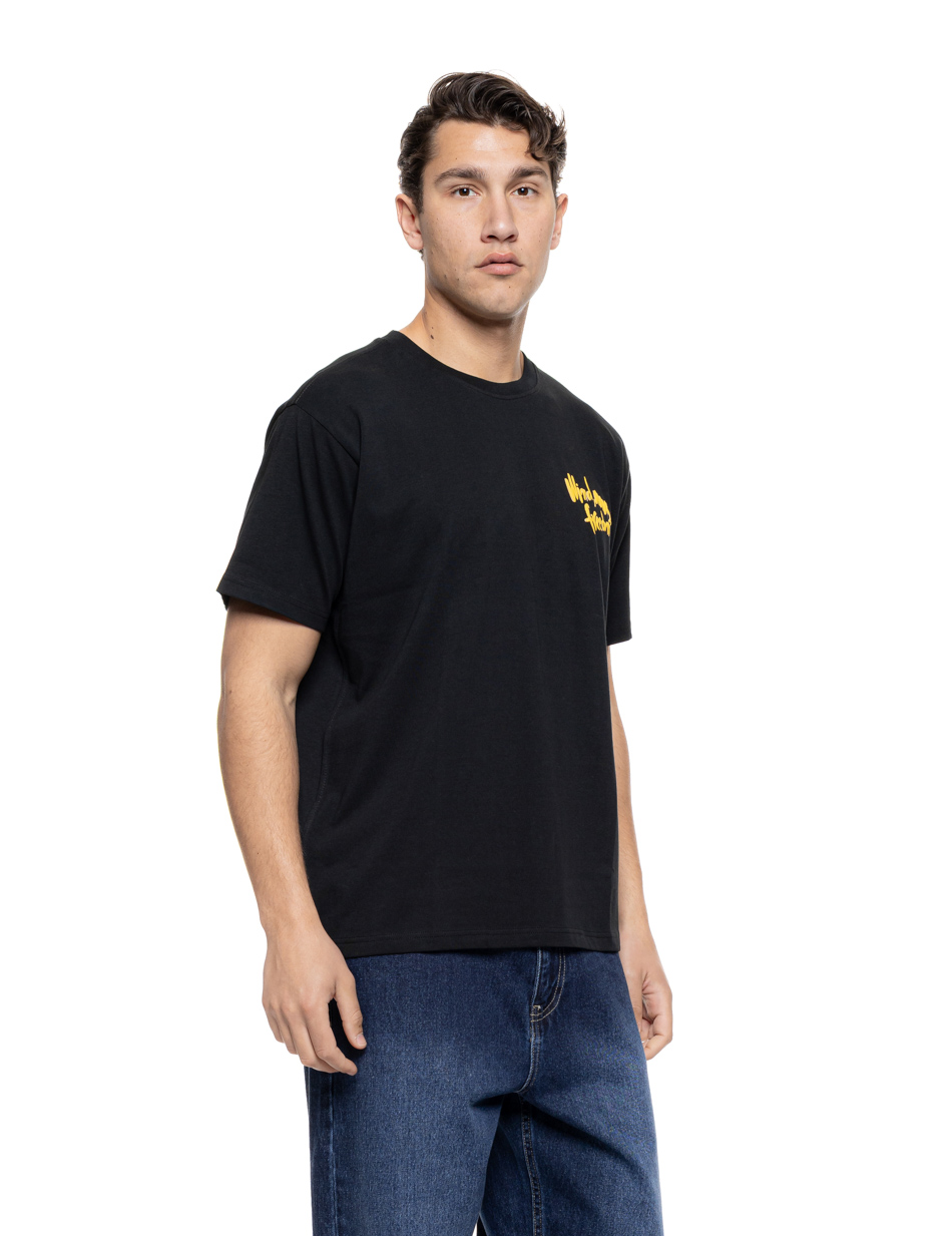 Smart Ανδρικό oversized μπλουζάκι με τύπωμα “wind, waves, freedom” 55-206-001 BLACK