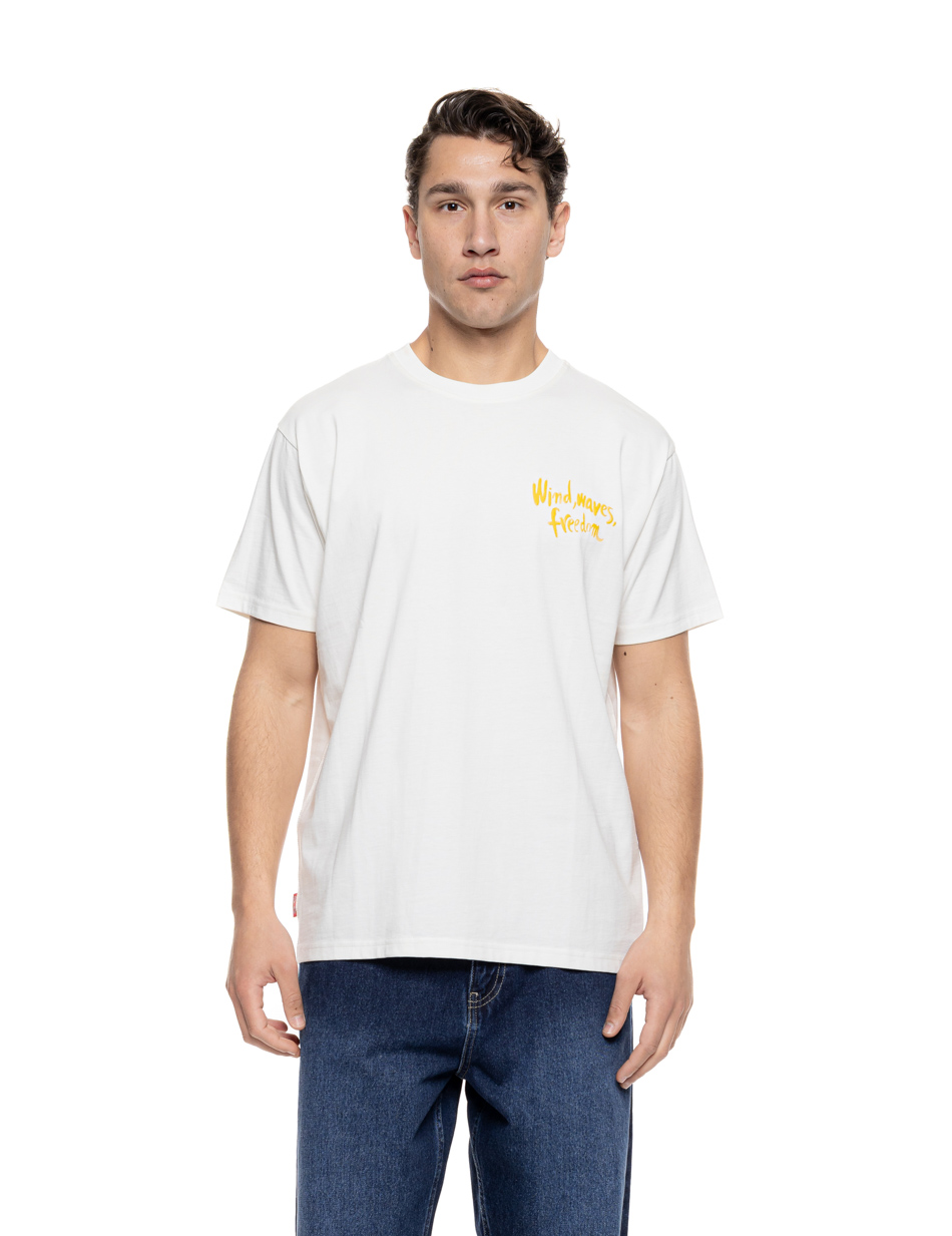 Smart Ανδρικό oversized μπλουζάκι με τύπωμα “wind, waves, freedom” 55-206-001 OFF WHITE