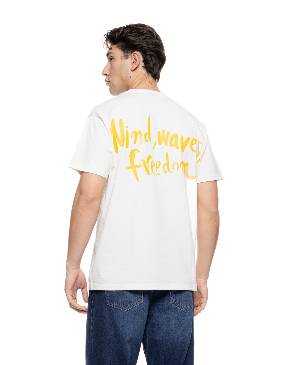Smart Ανδρικό oversized μπλουζάκι με τύπωμα "wind, waves, freedom" 55-206-001 OFF WHITE