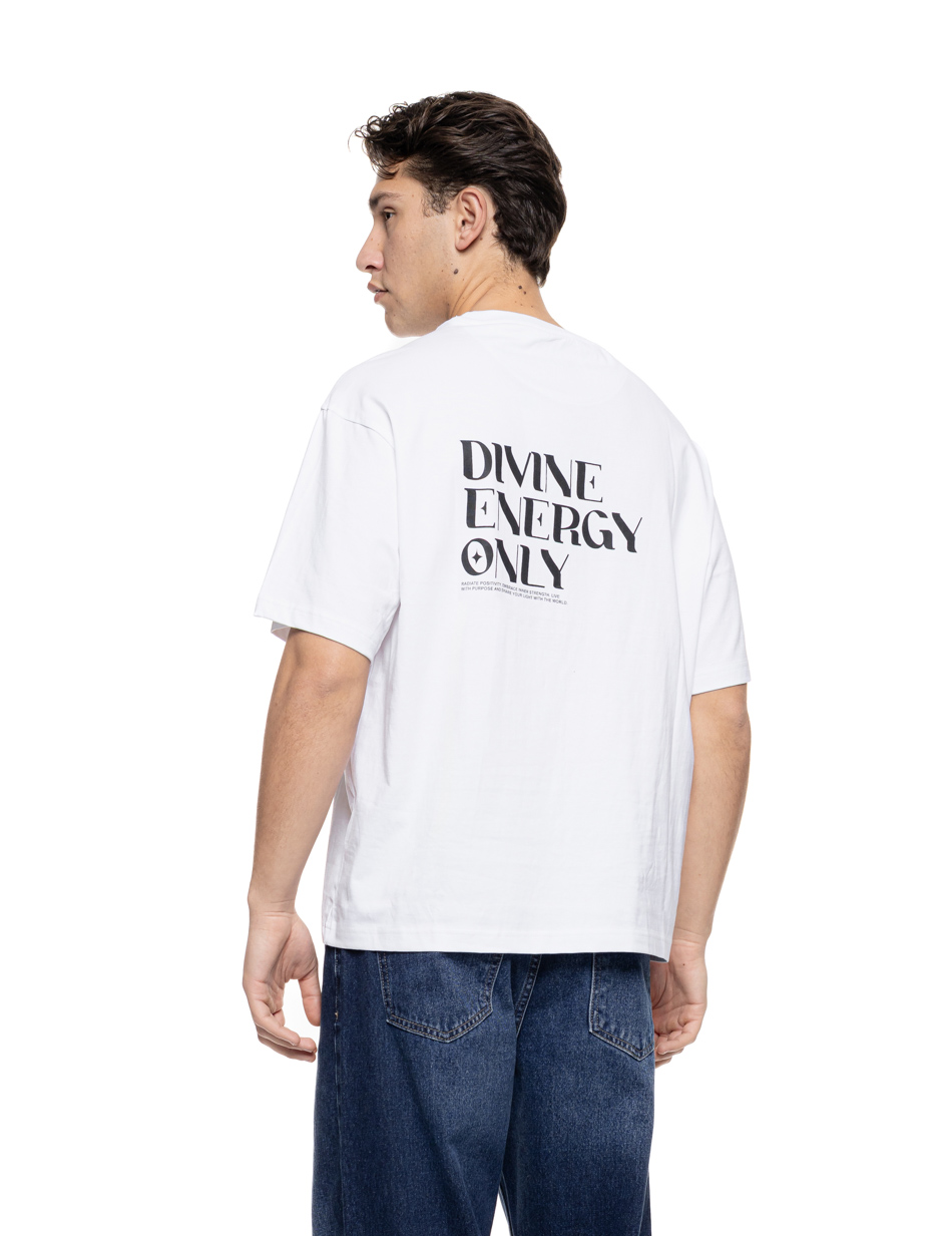 Splendid Ανδρικό over sized μπλουζάκι μονόχρωμο με τύπωμα στην πλάτη ” divine energy only” 55-206-013 WHITE