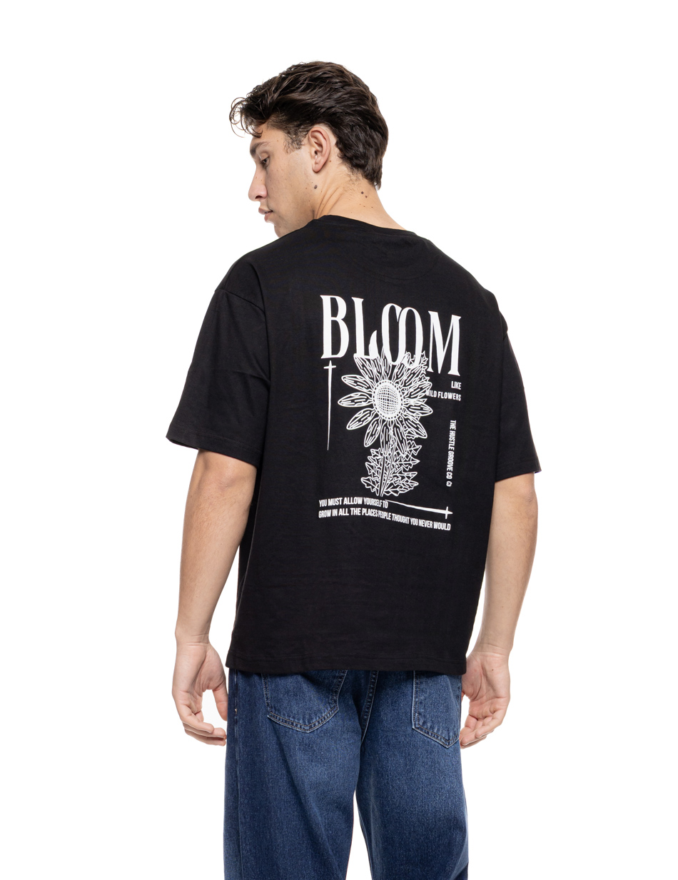 Biston Ανδρικό over sized μπλουζάκι μονόχρωμο με τύπωμα εμπρός και  στην πλάτη ” Bloom” 55-206-014 BLACK