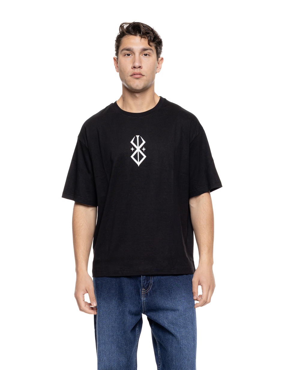 Biston Ανδρικό over sized μπλουζάκι μονόχρωμο με τύπωμα εμπρός και  στην πλάτη ” Bloom” 55-206-014 BLACK