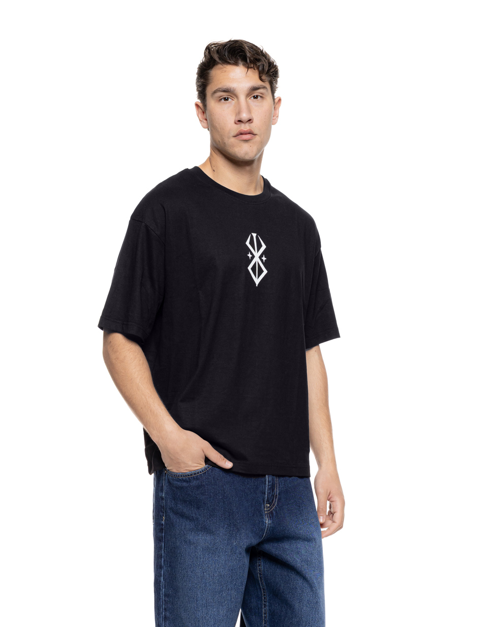 Biston Ανδρικό over sized μπλουζάκι μονόχρωμο με τύπωμα εμπρός και  στην πλάτη " Bloom" 55-206-014 BLACK