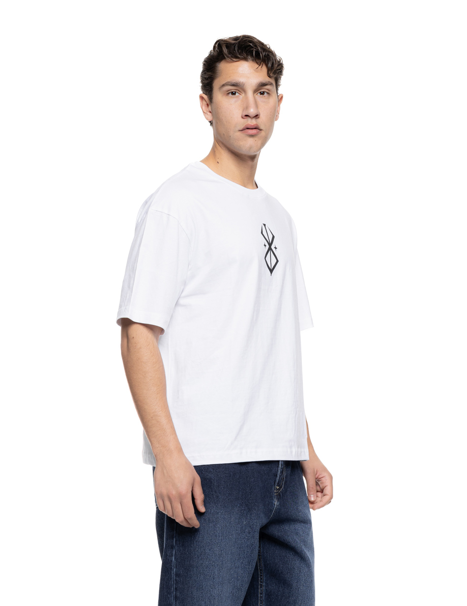 Biston Ανδρικό over sized μπλουζάκι μονόχρωμο με τύπωμα εμπρός και  στην πλάτη ” Bloom” 55-206-014 WHITE