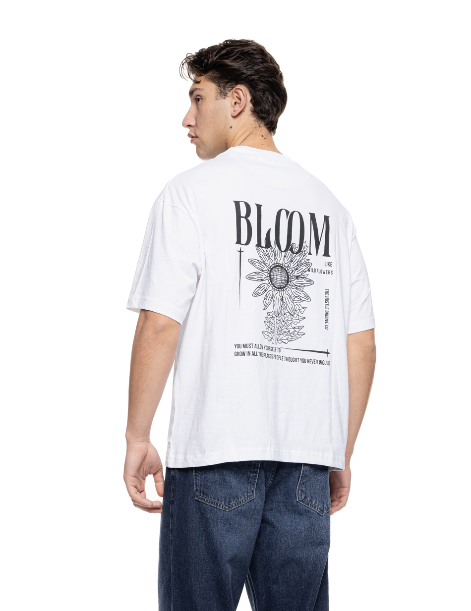 Biston Ανδρικό over sized μπλουζάκι μονόχρωμο με τύπωμα εμπρός και  στην πλάτη " Bloom" 55-206-014 WHITE