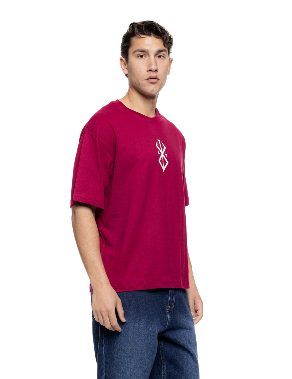 Biston Ανδρικό over sized μπλουζάκι μονόχρωμο με τύπωμα εμπρός και  στην πλάτη ” Bloom” 55-206-014 WINE RED