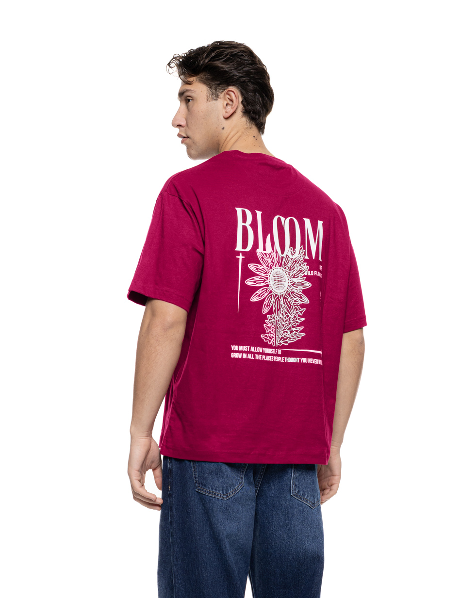 Biston Ανδρικό over sized μπλουζάκι μονόχρωμο με τύπωμα εμπρός και  στην πλάτη " Bloom" 55-206-014 WINE RED