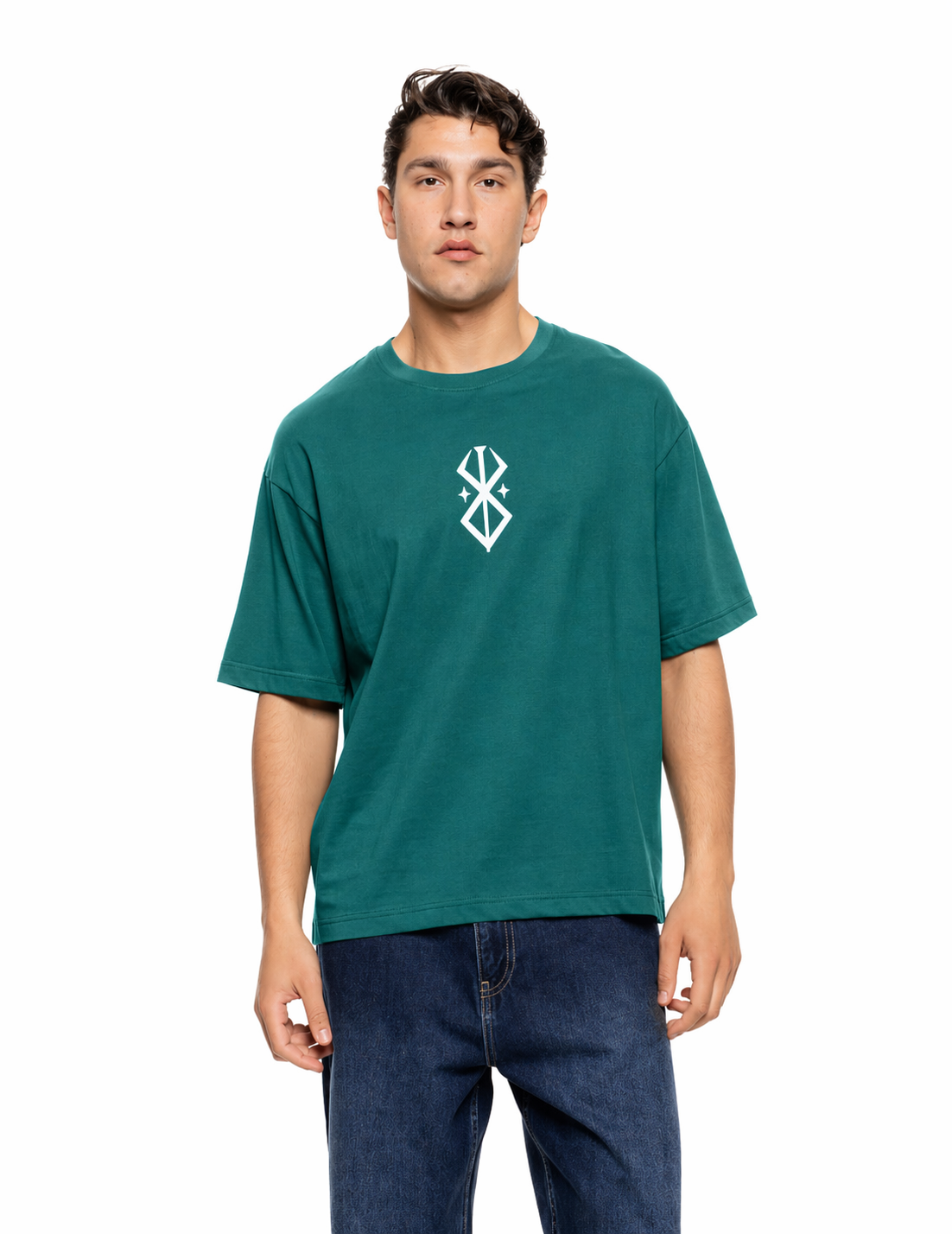 Biston Ανδρικό over sized μπλουζάκι μονόχρωμο με τύπωμα εμπρός και  στην πλάτη ” Bloom” 55-206-014 PETROL