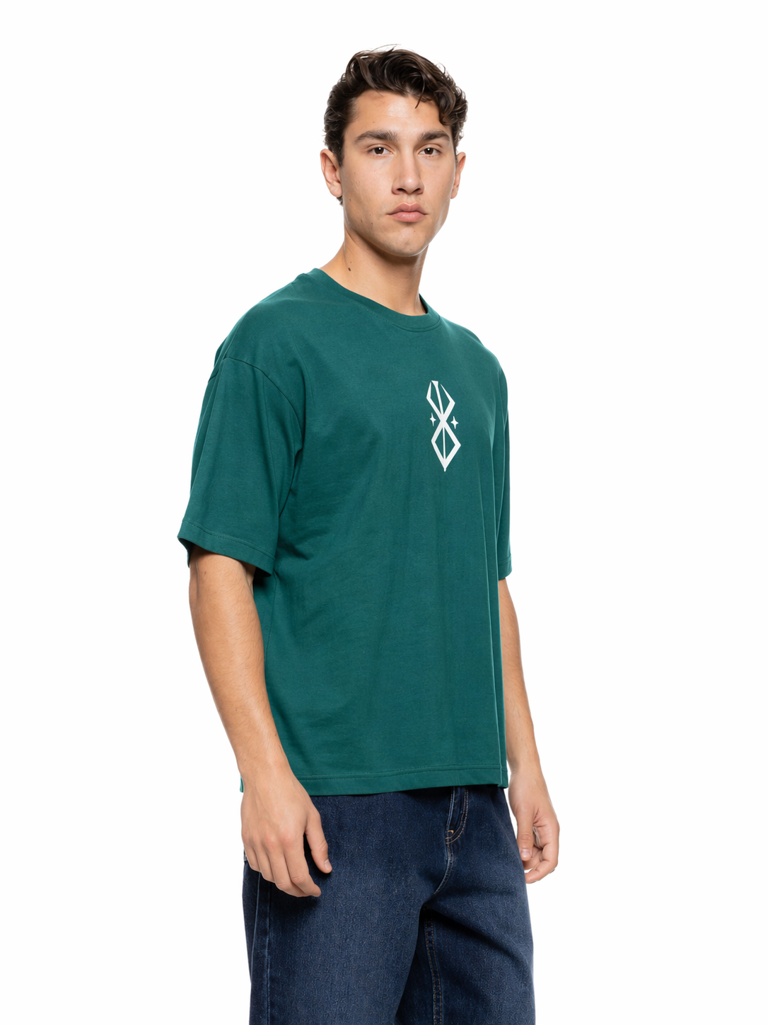 Biston Ανδρικό over sized μπλουζάκι μονόχρωμο με τύπωμα εμπρός και  στην πλάτη ” Bloom” 55-206-014 PETROL