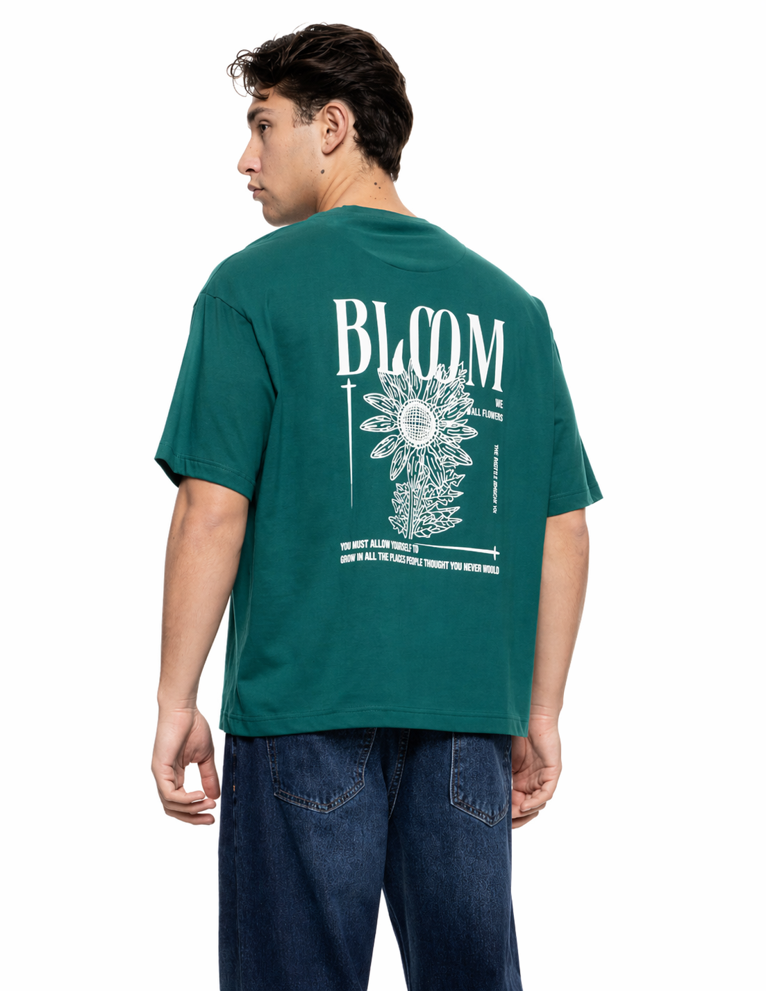 Biston Ανδρικό over sized μπλουζάκι μονόχρωμο με τύπωμα εμπρός και  στην πλάτη " Bloom" 55-206-014 PETROL